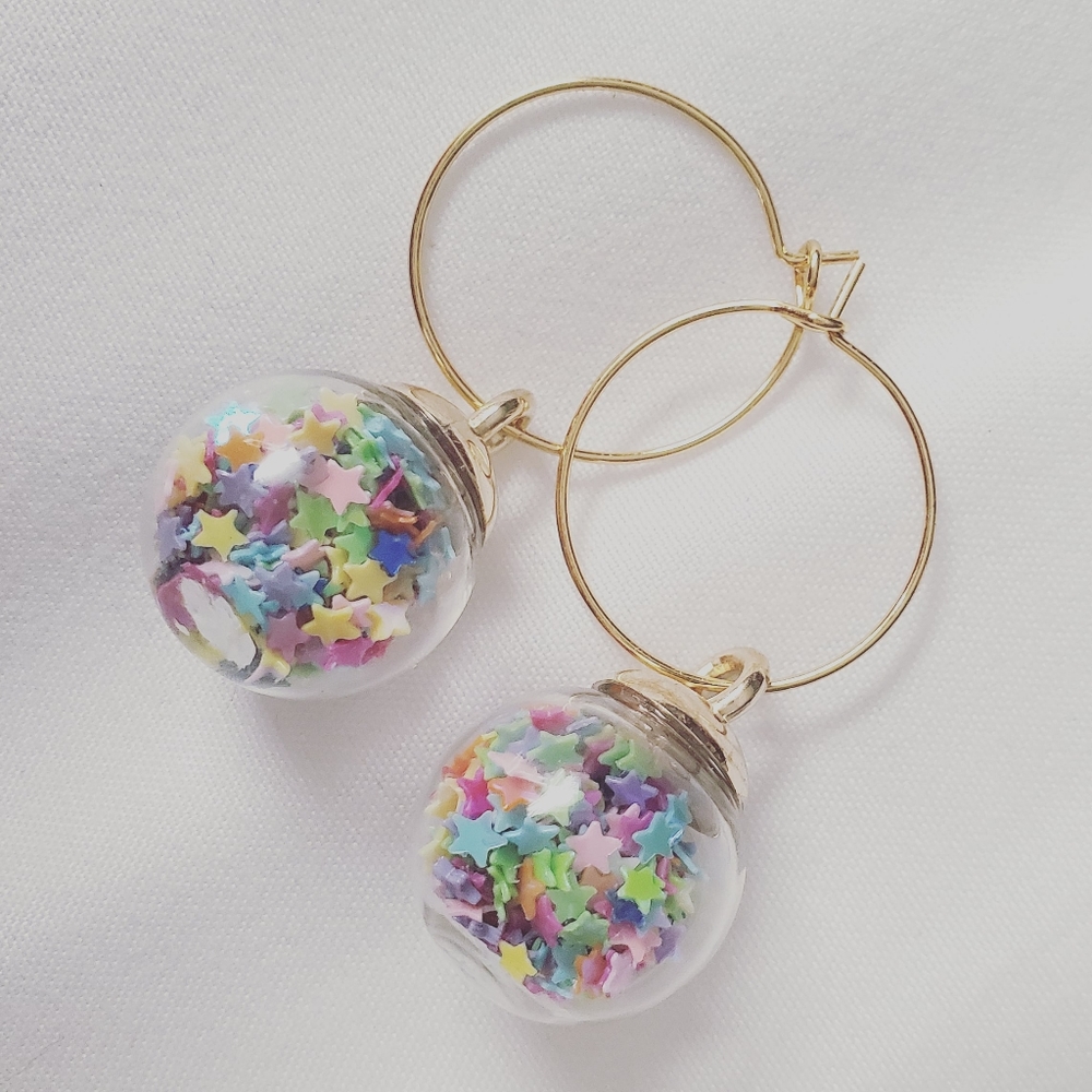 Gold Globe and Star Earrings